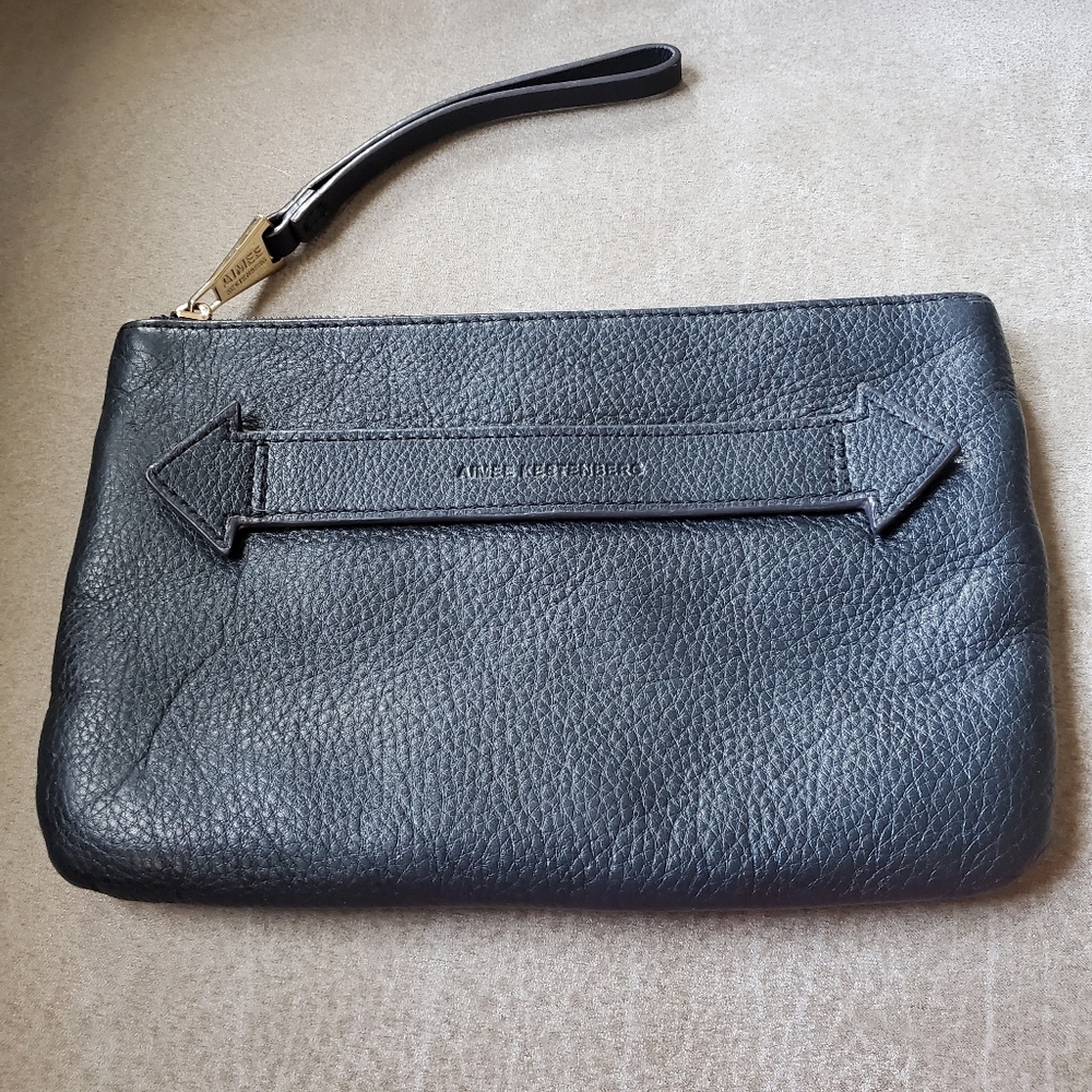 Aimee Kestenberg Wristlet and Clutch Black Leather with Zipper Closure